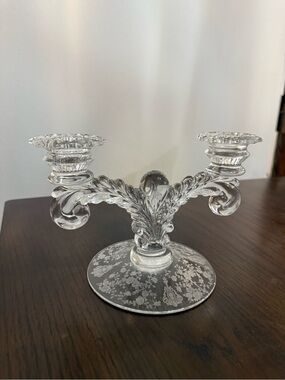 Cambridge Rose Point Clear 2 Light Etched Candlestick Holder Martha 496